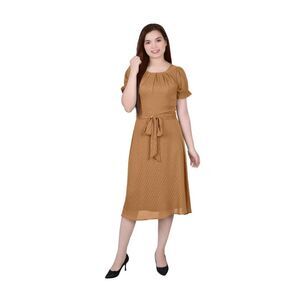 NY Collection Womens Swiss Dot Pin Tuck Midi Dress, Yellow, NWT